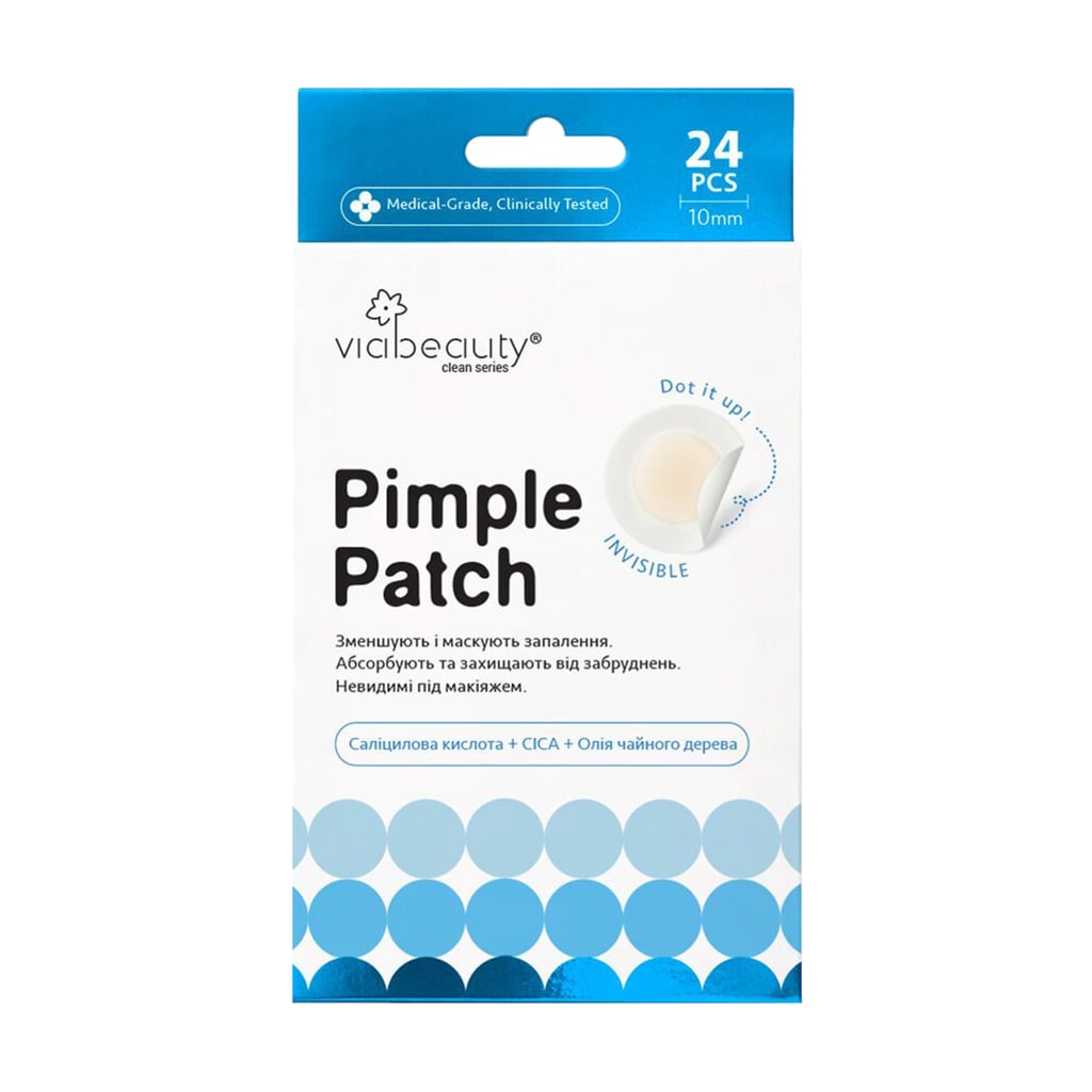 Непомітні гідроколоїдні патчі для обличчя VIA BEAUTY Pimple Patch проти недоліків шкіри, 24 шт